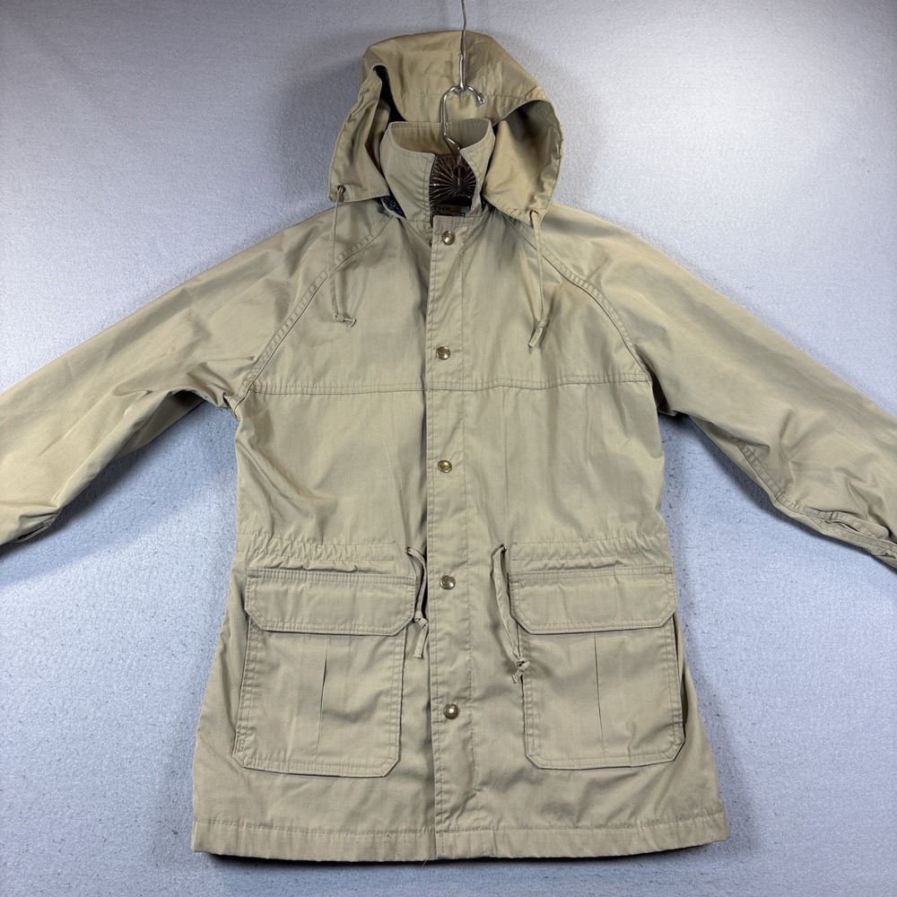 Y2K Woolrich Womens Tan Rain Jacket Cotton With Hood Size Small